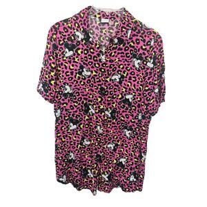 Disney Pink Animal Print Mickey Mouse sz P (Petite) Short Sleeve Vacation 80s